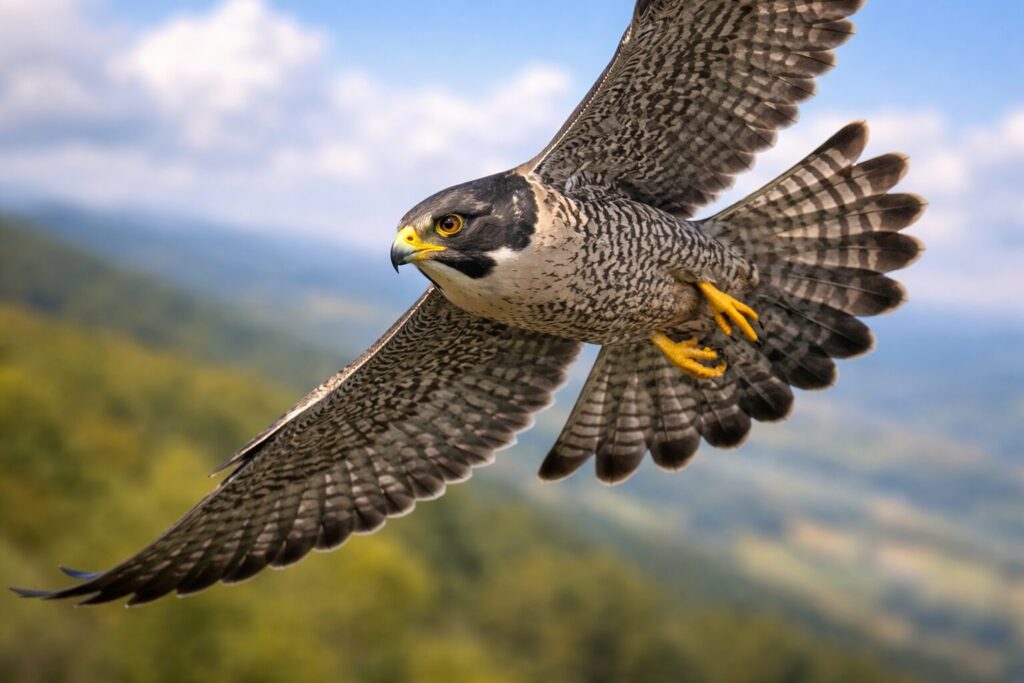 旋回するハヤブサ