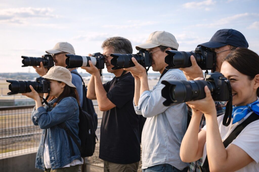 カメラを構えるアマチュアカメラマンたち