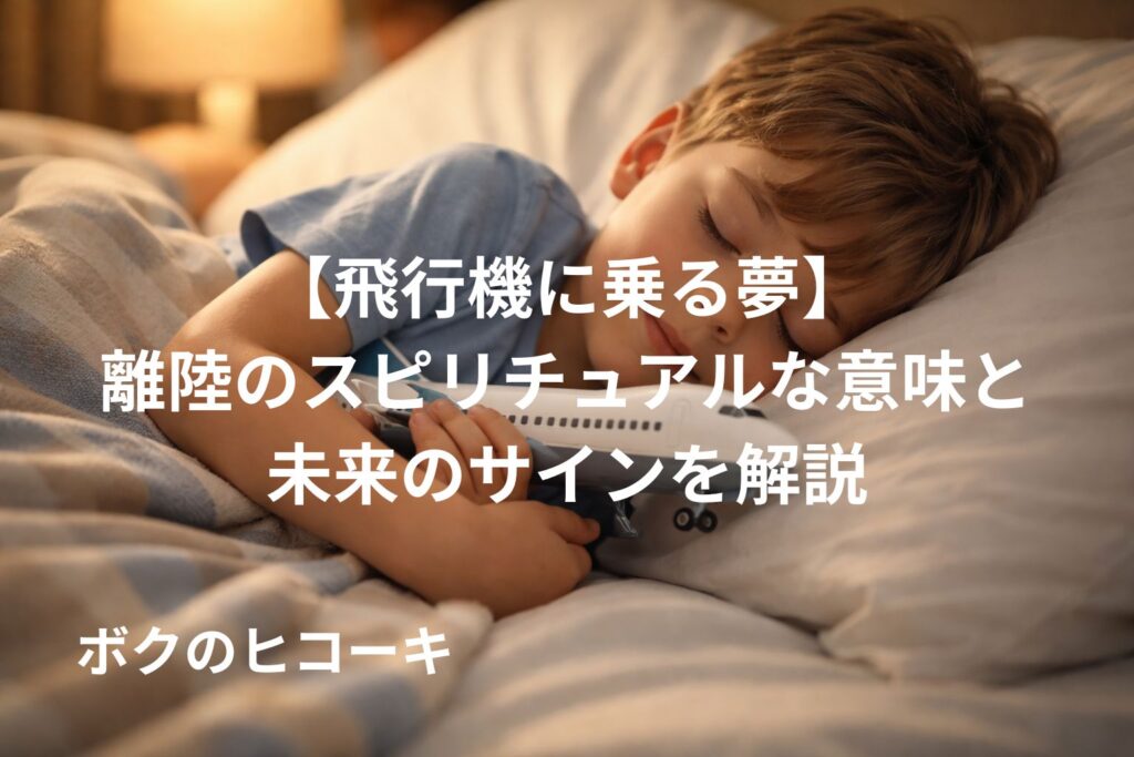 飛行機のおもちゃを抱いて眠る少年
