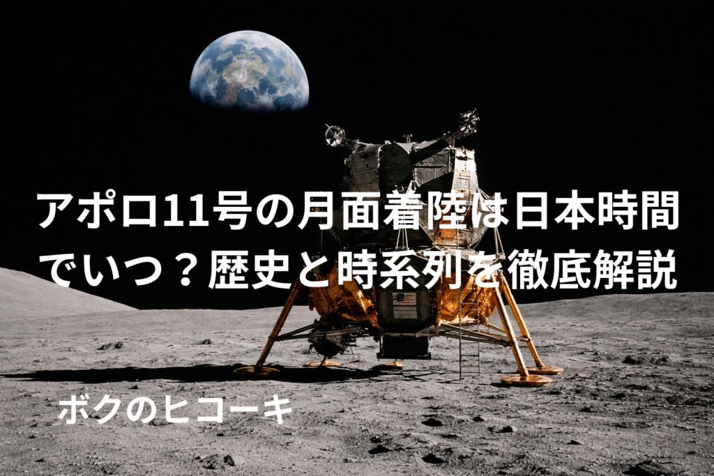 地球が見える月面に着陸しているアポロ11号の着陸船