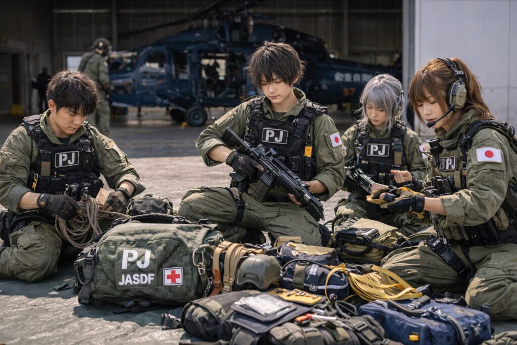 装備を点検する航空救難団