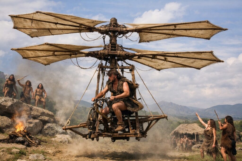 太古の昔の人力ヘリコプター