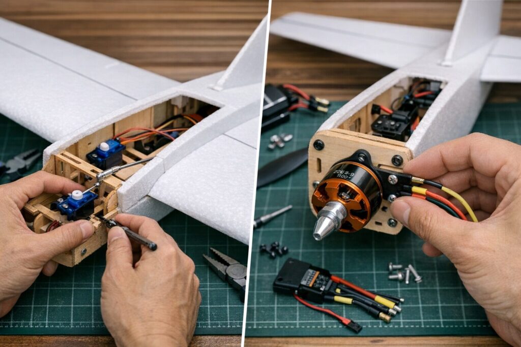 「ラジコン飛行機の骨格と電装の順番」イメージ画像