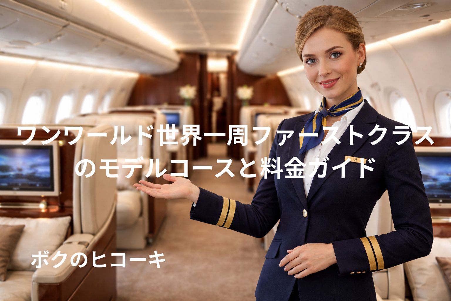 ファーストクラスを紹介するCA