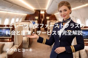 ファーストクラスの客室を案内する女性CA