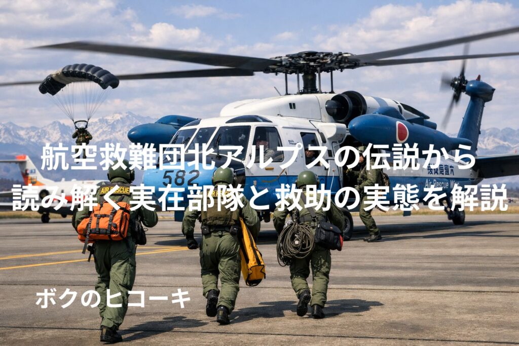 ヘリに向かう航空救難団