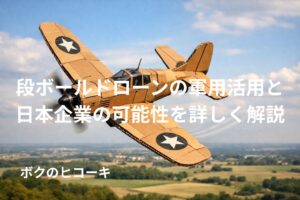 旋回中の段ボール製ラジコン飛行機