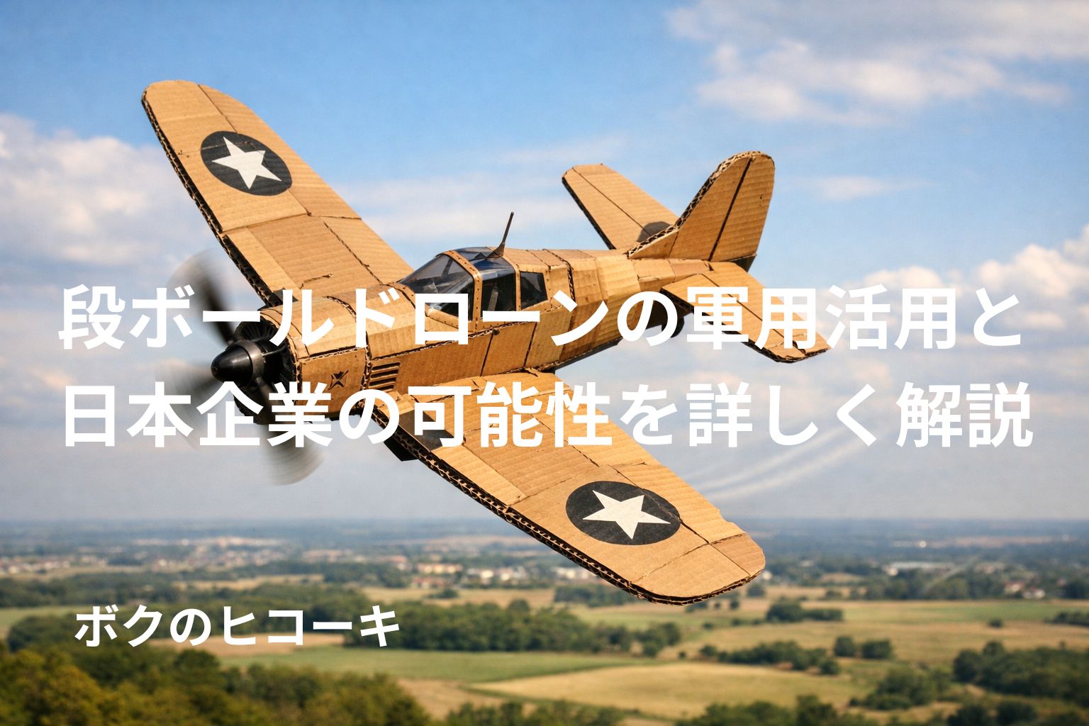 旋回中の段ボール製ラジコン飛行機