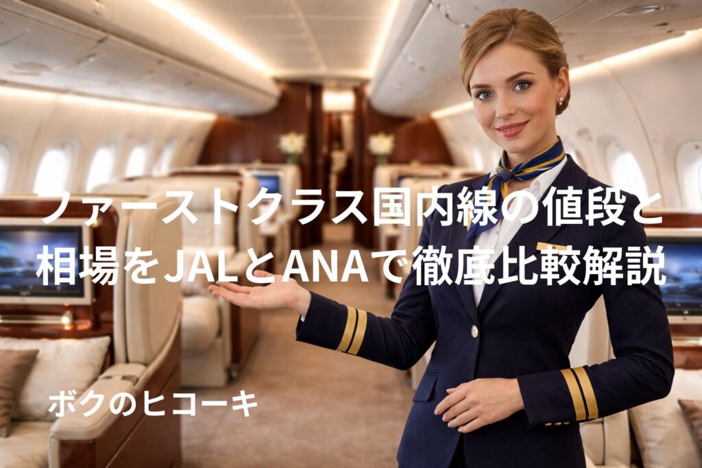 ファーストクラスの座席を案内する女性CA