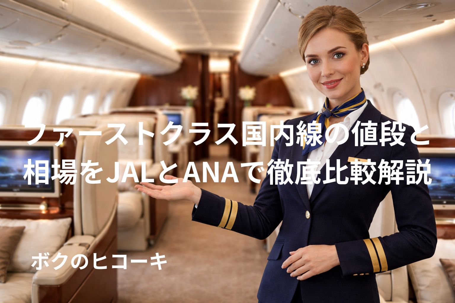 ファーストクラスの座席を案内する女性CA