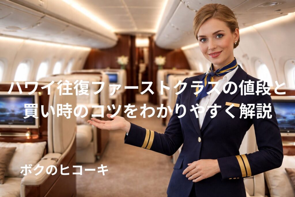 ファーストクラスの客室を案内する女性CA