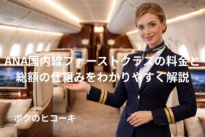 ファーストクラスの客室を案内する女性CA