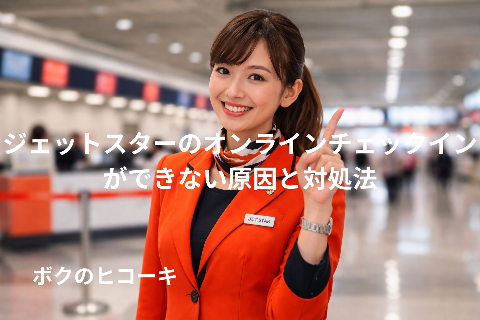 笑顔で人差し指をたてる女性CA