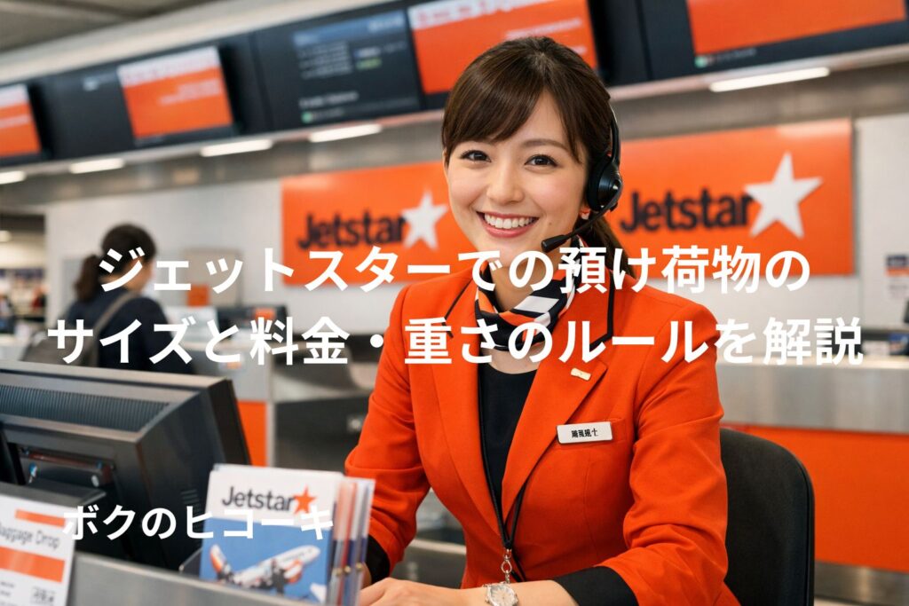 カウンターで微笑むジェットスターの女性スタッフ