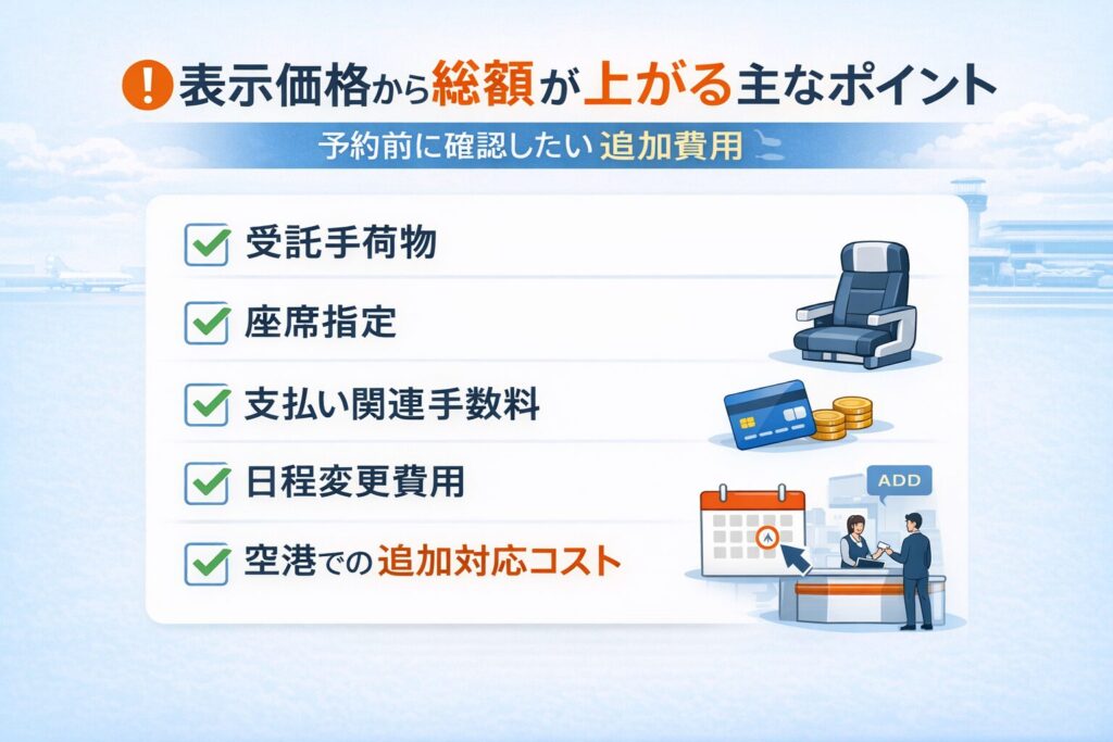 追加料金で総額が変わるポイントの図解