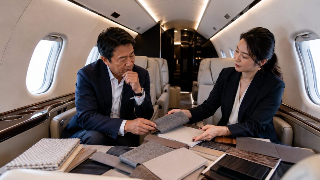 ホンダジェットのオプション費用に関わる内装カスタマイズを相談する日本人オーナー