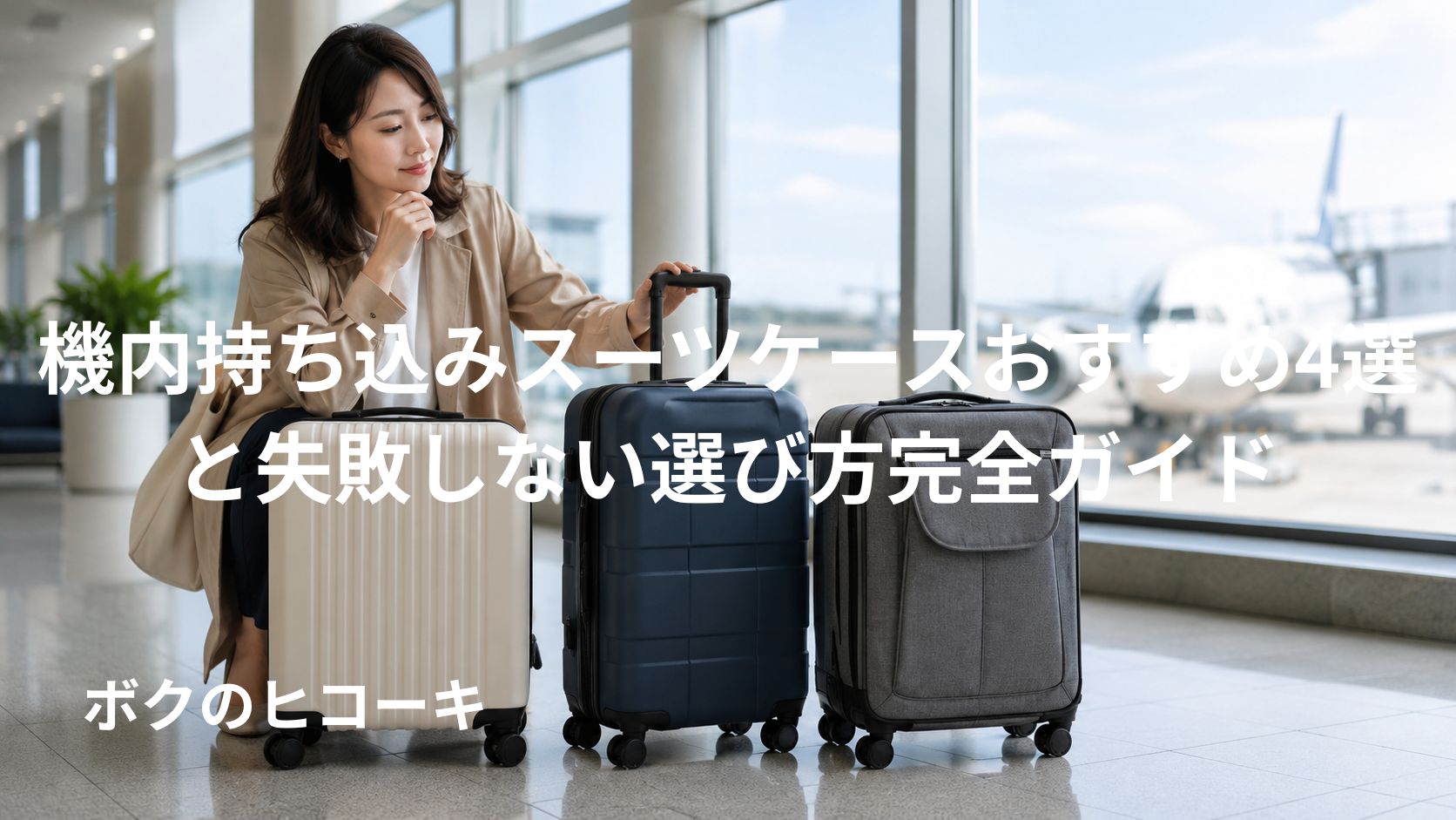 機内持ち込み用のスーツケース選びに迷う女性