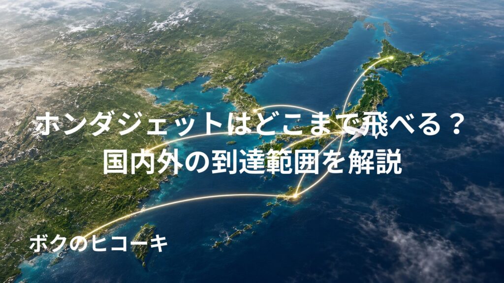 東京発ホンダジェットの国内線と近距離アジア路線の飛行範囲を示す地図イメージ