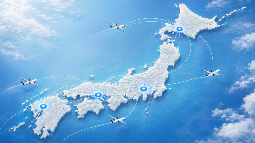 新千歳・伊丹・福岡・中部を拠点とするANAのプロペラ機路線図