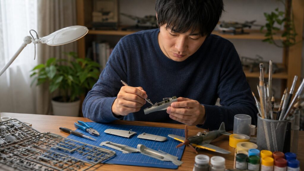 基本工具でプロペラ機プラモデルを組み立てる日本人初心者