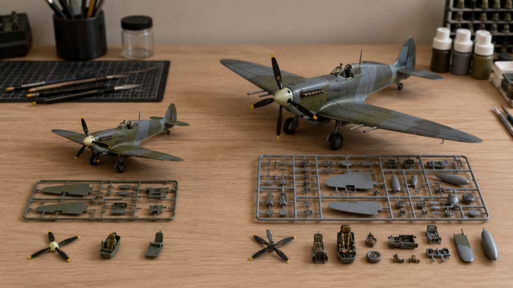 初心者向けプロペラ機プラモデルの大きさと部品数を比較