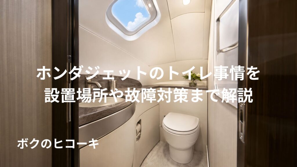 ホンダジェット風の機内トイレにある天窓と洗面台付きの明るい化粧室