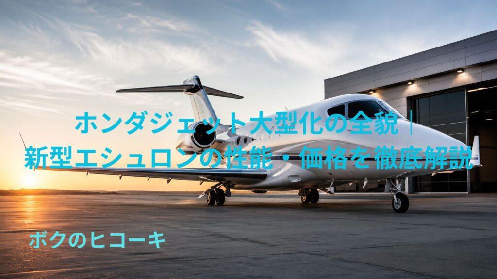 ホンダジェット大型化をイメージした新型ビジネスジェットが格納庫前に駐機する朝の空港