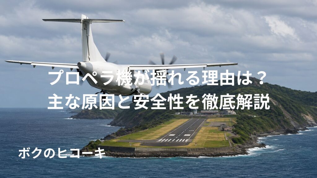 島嶼部の小さな空港で着陸態勢に入るターボプロップ旅客機