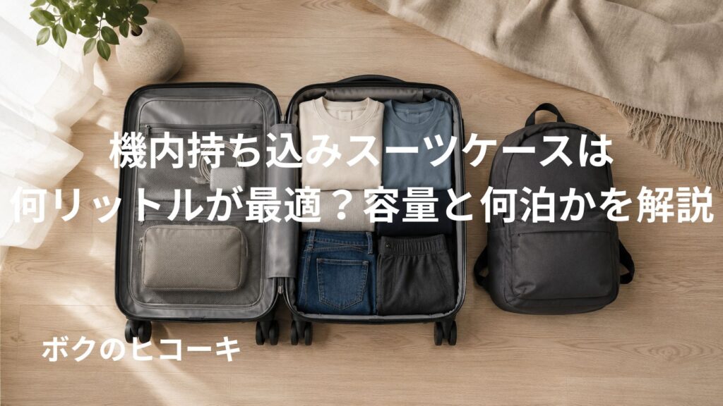 機内持ち込みスーツケースの容量に合わせて整理された旅行荷物