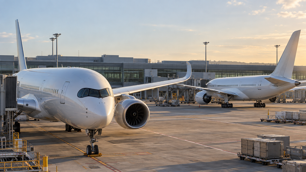 エアバスA350系の黒い窓とボーイング787系のエンジンを比較した機体
