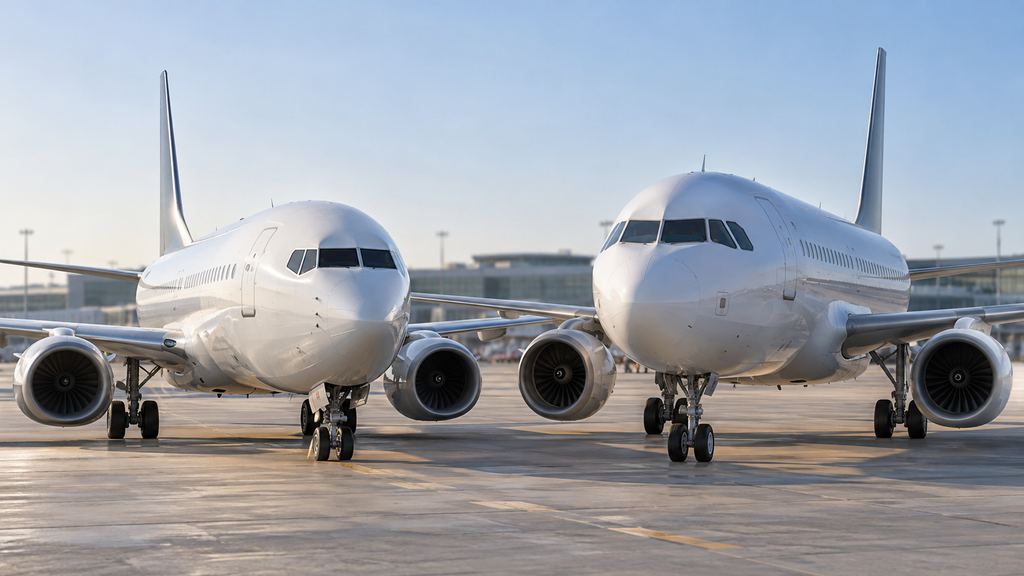 ボーイング737系とエアバスA320系の機首や窓を比較した旅客機
