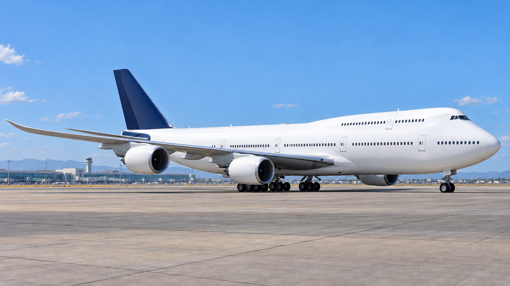 空港に駐機するボーイング747旅客機の全景イメージ