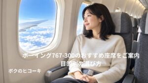 飛行機の窓側席で主翼と雲海を眺める日本人女性