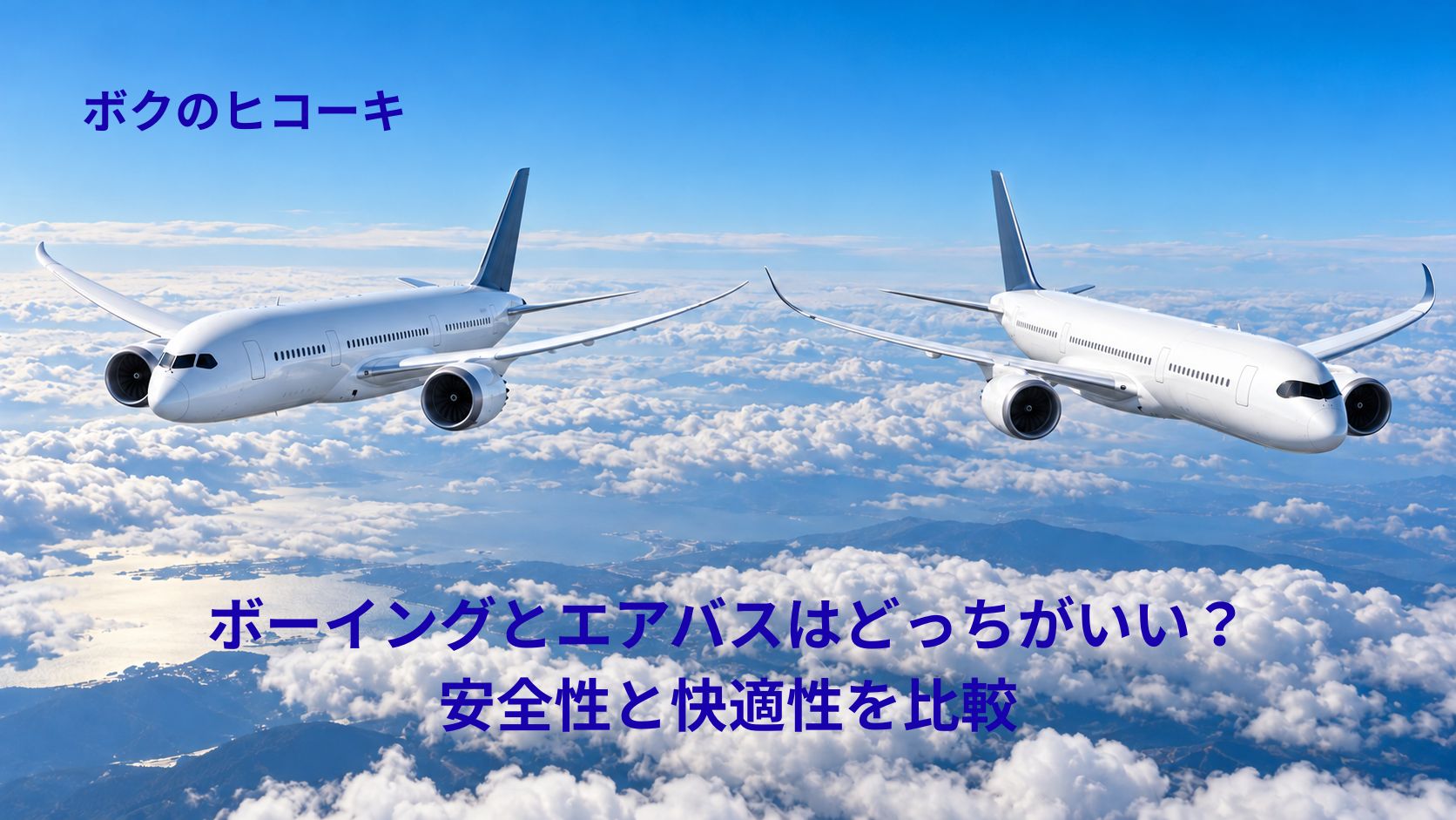 青空と雲海を背景に飛ぶ2機の大型旅客機の比較イメージ