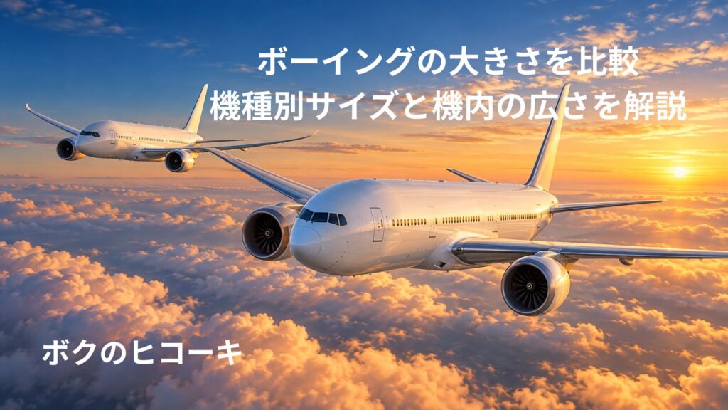 夕焼けの雲海上を飛ぶ大きさの異なる2機の白い双発旅客機
