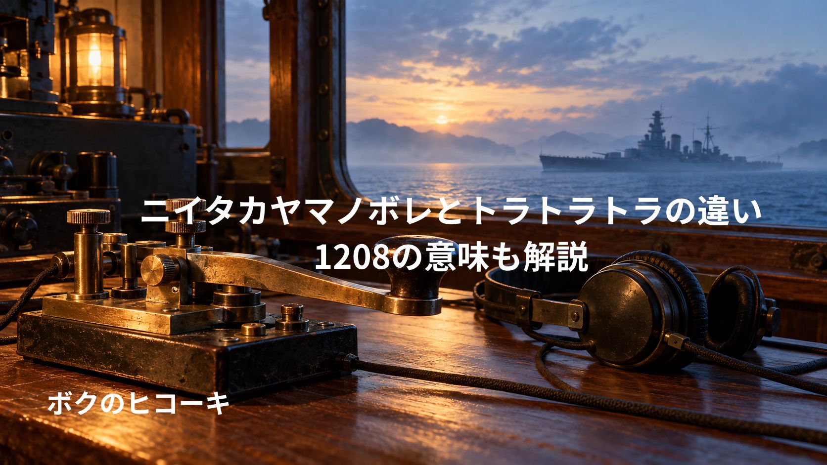 ニイタカヤマノボレとトラトラトラの通信をイメージした電鍵と艦船