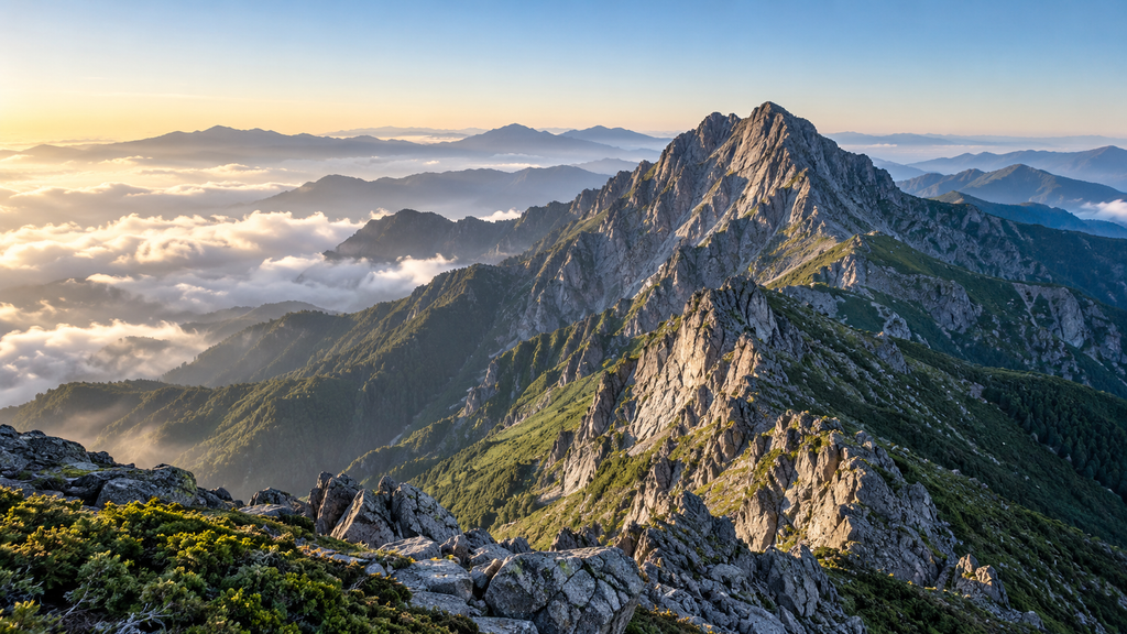 新高山と呼ばれた台湾の玉山をイメージした岩稜と雲海の山岳風景